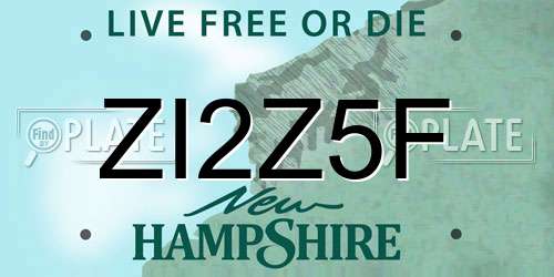 ZI2Z5F New Hampshire License Plate