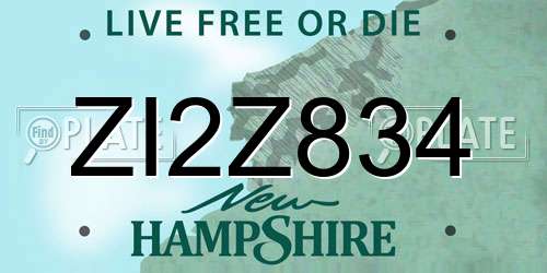ZI2Z834 New Hampshire License Plate