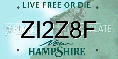 ZI2Z8F New Hampshire License Plate