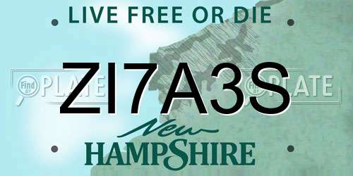 ZI7A3S New Hampshire License Plate