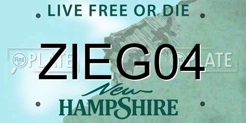 ZIEG04 New Hampshire License Plate