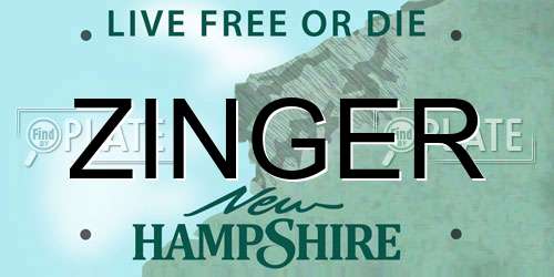 ZINGER New Hampshire License Plate