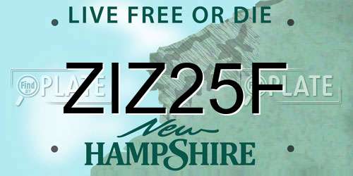 ZIZ25F New Hampshire License Plate