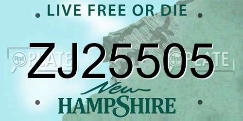 ZJ25505 New Hampshire License Plate