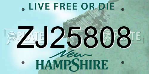 ZJ25808 New Hampshire License Plate