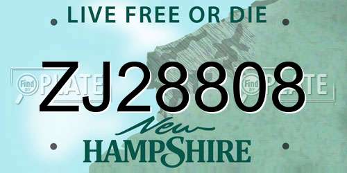 ZJ28808 New Hampshire License Plate
