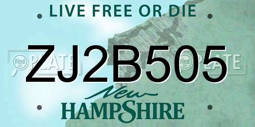 ZJ2B505 New Hampshire License Plate