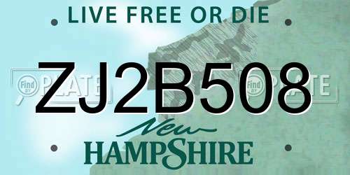 ZJ2B508 New Hampshire License Plate