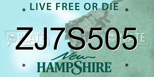 ZJ7S505 New Hampshire License Plate