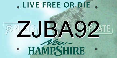 ZJBA92 New Hampshire License Plate