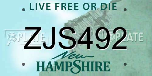 ZJS492 New Hampshire License Plate