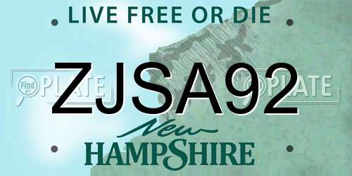 ZJSA92 New Hampshire License Plate