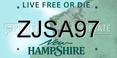 ZJSA97 New Hampshire License Plate