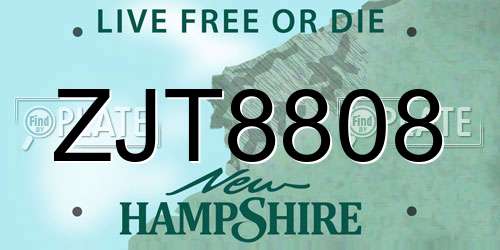 ZJT8808 New Hampshire License Plate
