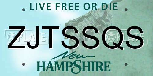 ZJTSSQS New Hampshire License Plate