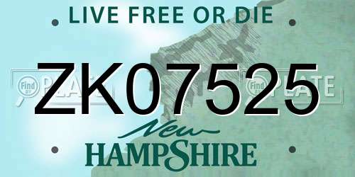 ZK07525 New Hampshire License Plate