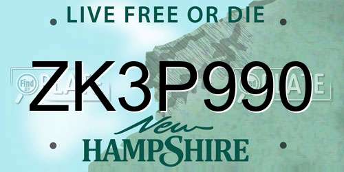 ZK3P990 New Hampshire License Plate