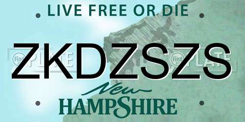 ZKDZSZS New Hampshire License Plate