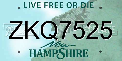 ZKQ7525 New Hampshire License Plate