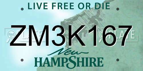 ZM3K167 New Hampshire License Plate