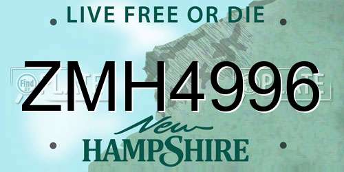 ZMH4996 New Hampshire License Plate