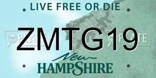ZMTG19 New Hampshire License Plate
