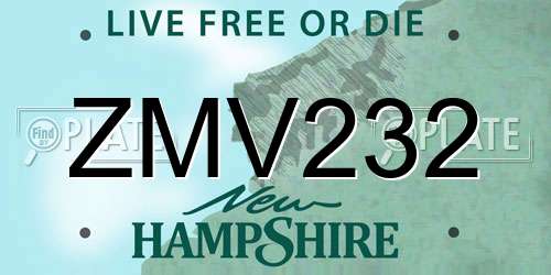 ZMV232 New Hampshire License Plate