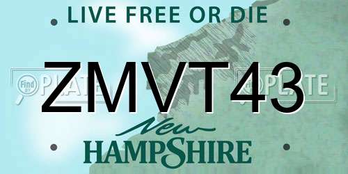 ZMVT43 New Hampshire License Plate