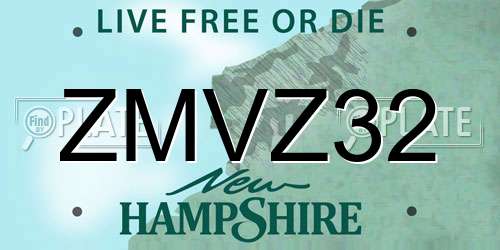 ZMVZ32 New Hampshire License Plate