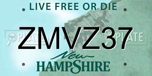 ZMVZ37 New Hampshire License Plate