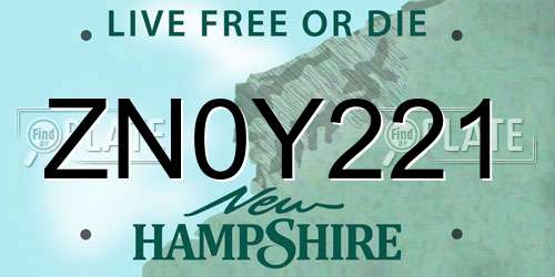 ZN0Y221 New Hampshire License Plate