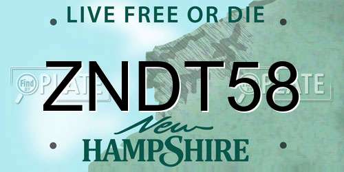 ZNDT58 New Hampshire License Plate