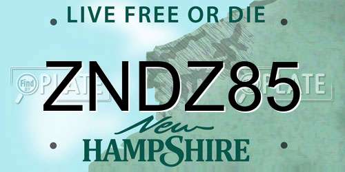 ZNDZ85 New Hampshire License Plate
