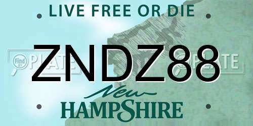 ZNDZ88 New Hampshire License Plate