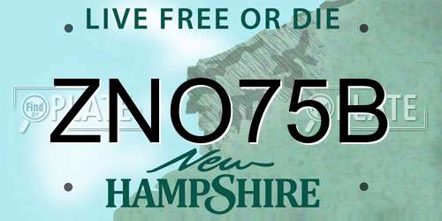 ZNO75B New Hampshire License Plate