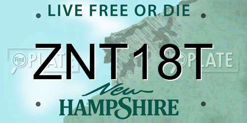 ZNT18T New Hampshire License Plate