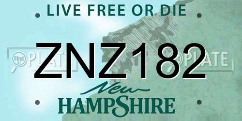 ZNZ182 New Hampshire License Plate