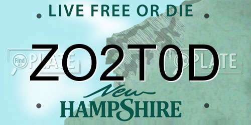 ZO2T0D New Hampshire License Plate