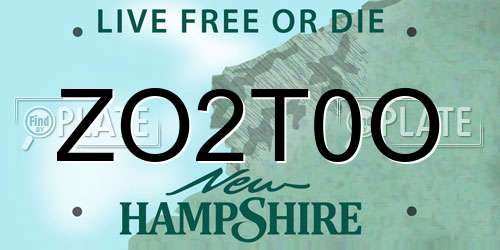 ZO2T0O New Hampshire License Plate