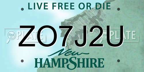 ZO7J2U New Hampshire License Plate
