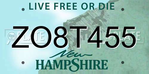 ZO8T455 New Hampshire License Plate