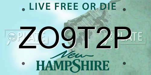 ZO9T2P New Hampshire License Plate