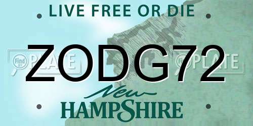ZODG72 New Hampshire License Plate
