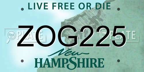 ZOG225 New Hampshire License Plate