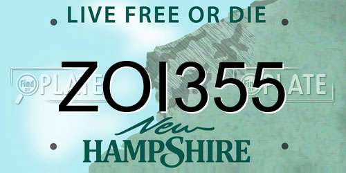 ZOI355 New Hampshire License Plate