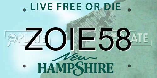 ZOIE58 New Hampshire License Plate