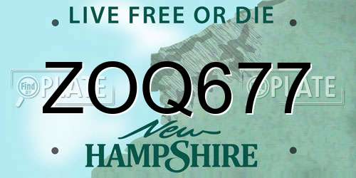 ZOQ677 New Hampshire License Plate