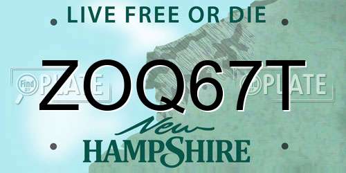 ZOQ67T New Hampshire License Plate