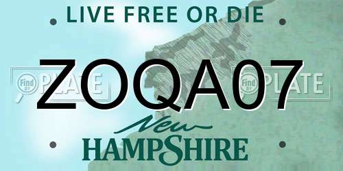 ZOQA07 New Hampshire License Plate