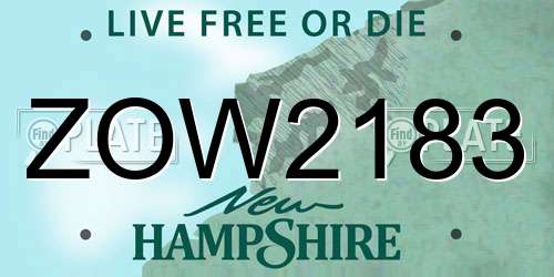 ZOW2183 New Hampshire License Plate
